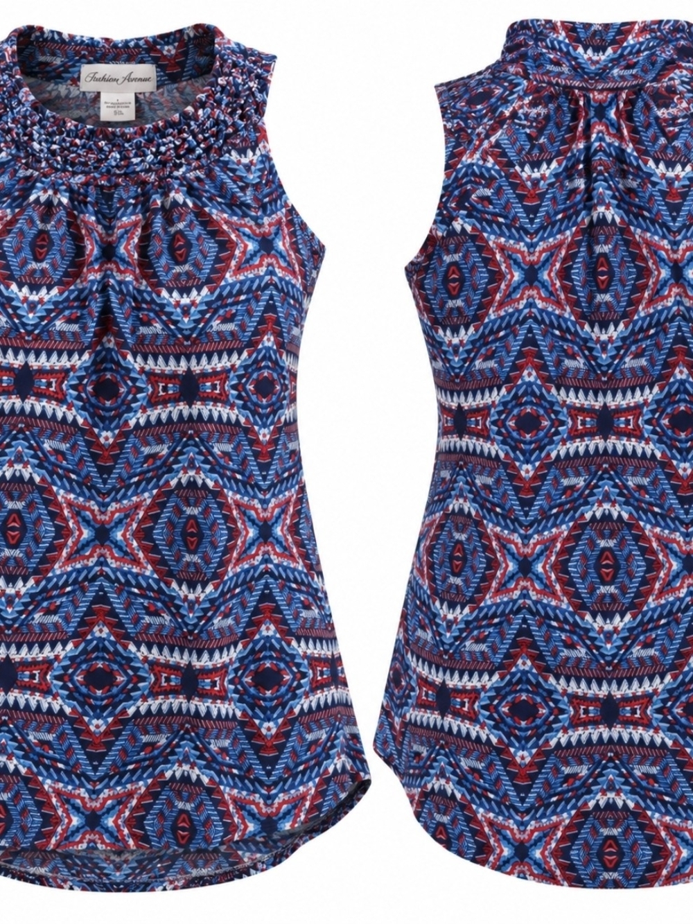 Fashion Avenue Womens L Boho Geometric Americana Braided Neck Tank Top